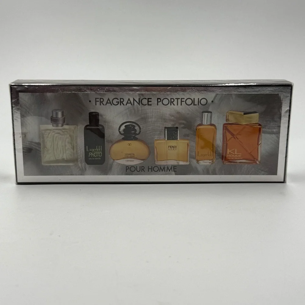 Vtg Fragrance Portfolia‎ Mini Cologne Set- Lagerfeld KL Homme Cerruti Fendi RARE